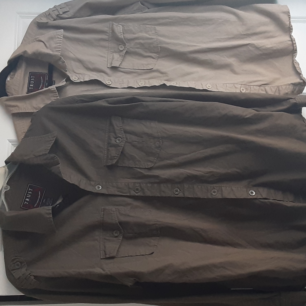 2 button down front pocket shirts